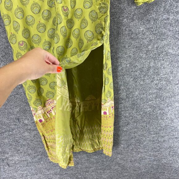 Melange Shirt Dress Women S Small Yellow Geometric Maxi 3/4 Sleeve V-Neck Rayon - Picture 6 of 11